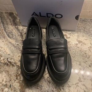 Aldo black leather loafers, new, never worn